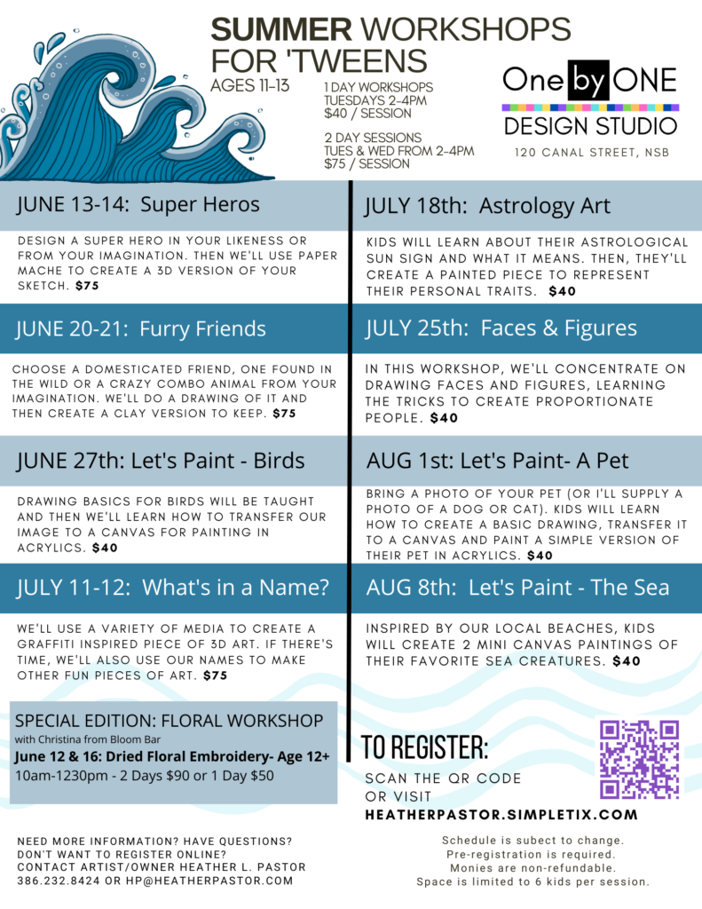 Summer Workshops for Tweens Age 11-13
